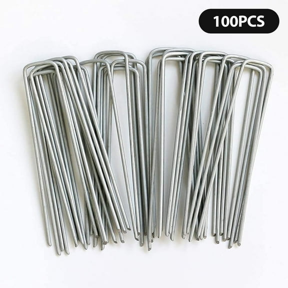 Tripumer 100 pack 6 Inch U-Shaped Galvanized Landscape Nails 11 Gauge Heavy Duty Fixing Stakes Nails for Anchoring Barrier Fabrics Hoses Fences