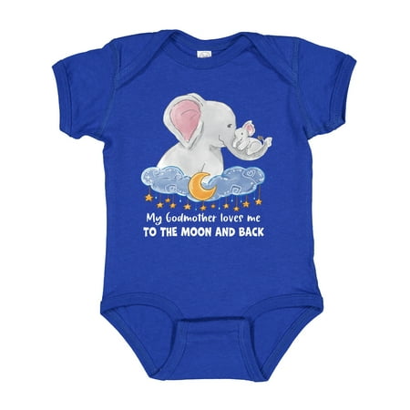 

Inktastic My Godmother Loves Me to the Moon and Back Elephant Family Gift Baby Boy or Baby Girl Bodysuit
