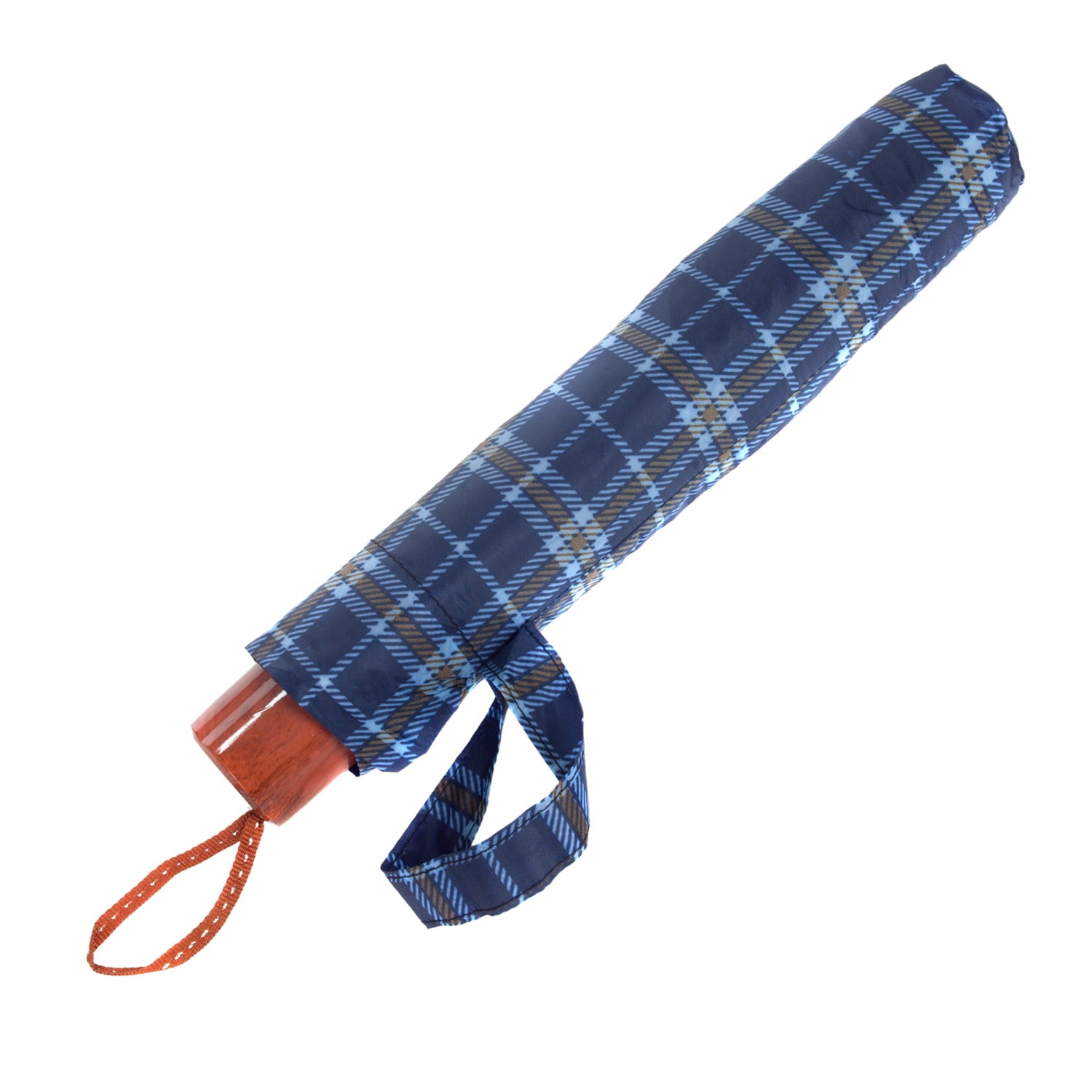 Plaid Lightweight Compact Travel Sized Windproof Nylon Umbrella With Easy Open Button