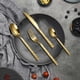 thumbnail image 4 of Utensilios de cocina, cuatro piezas de acero inoxidable, cuchillo, tenedor y cuchara con veta de madera, vajilla occidental, cuchillo, tenedor y cuchara con mango de veta de piedra, serie de vajilla., 4 of 8