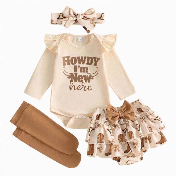 mgoYE Newborn Baby Girl Cowgirl Outfit Western Romper and Tutu Skirt Socks Headband 4Pcs Coming Home Clothing Set 12-18 Months