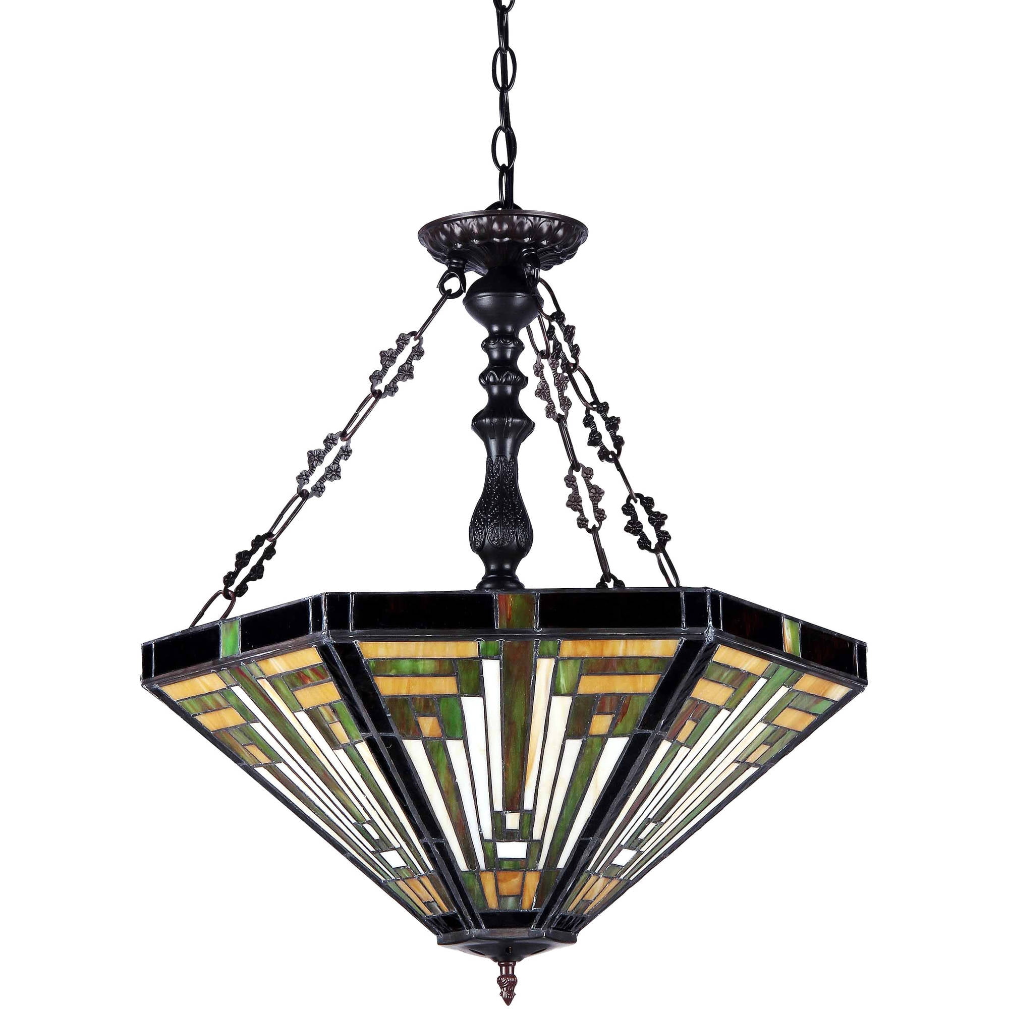 CH33359MR22-UH3 INNES Tiffany-style 3 Light Mission Inverted Ceiling Pendant Fixture 22" Shade
