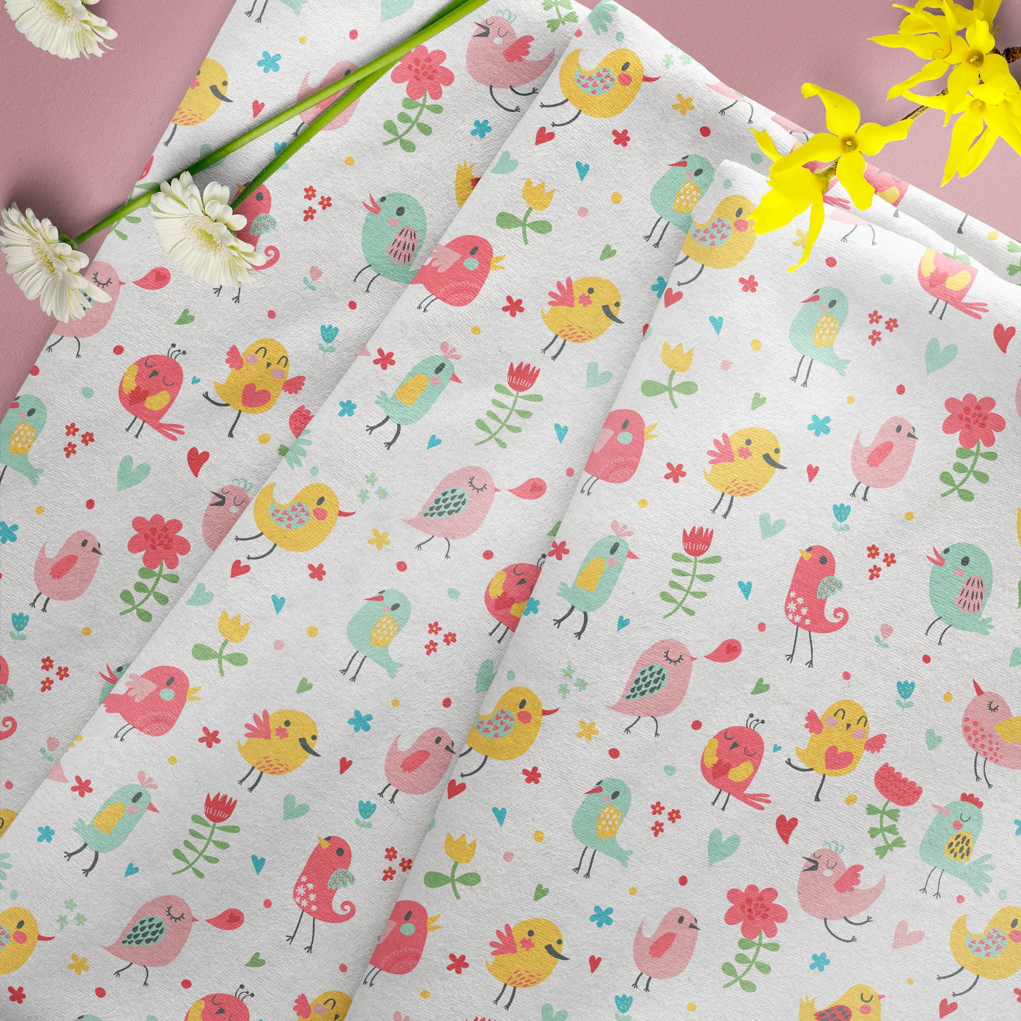 Mainstays 42" Light-weight Flannel Fabric Multi Birds by the Yard, White