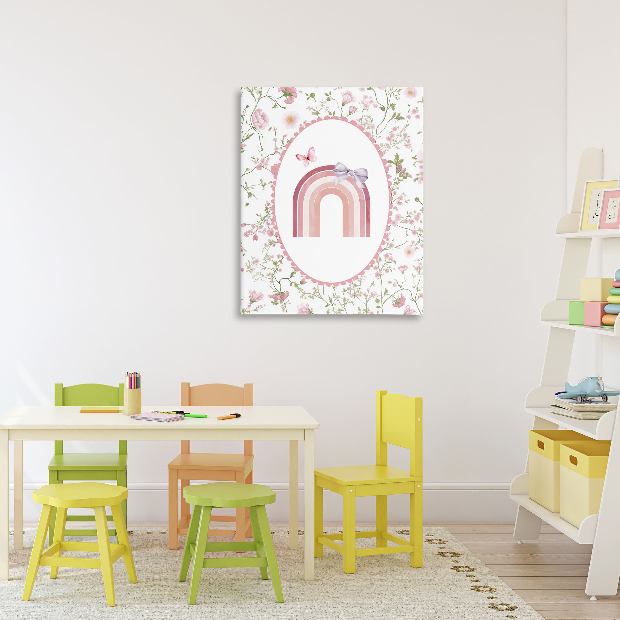 Stupell Industries Floral & Ribbon Rainbow Canvas Wall Art, design by Christine Simpson Art