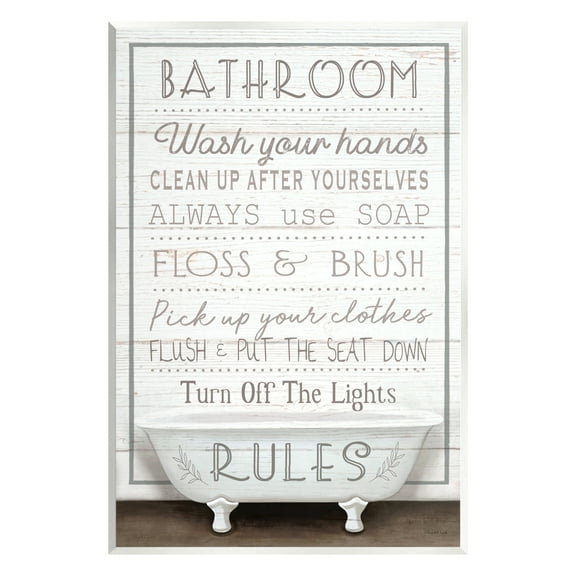 Stupell Industries Rustic Bathroom Rules Tub Typography Painting Unframed Art Print Wall Art, 10 x 15