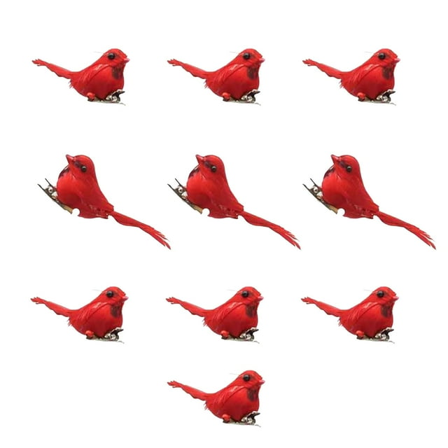 Adornos navideños artificiales de pájaros, decoraciones para árboles de , ilustraciones de simulación de plumas rojas, decoraciones de pájaros