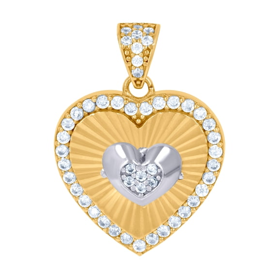 14k Two-tone Gold Womens Cubic Zirconia Love Heart Charm Pendant Necklace 22.5x16.2mm Wide Pendant for Women