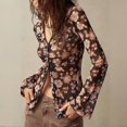 thumbnail image 5 of MORTTIC Women's Floral Print V-Neck Blouse - Long Sleeve Button Ruffle Detail Tops for Spring/Fall Black，L, 5 of 7