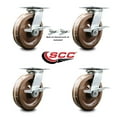 thumbnail image 2 of 8 Inch High Temp Phenolic Caster Set with Roller Bearing 4 Brake 2 Swivel Lock, 2 of 2