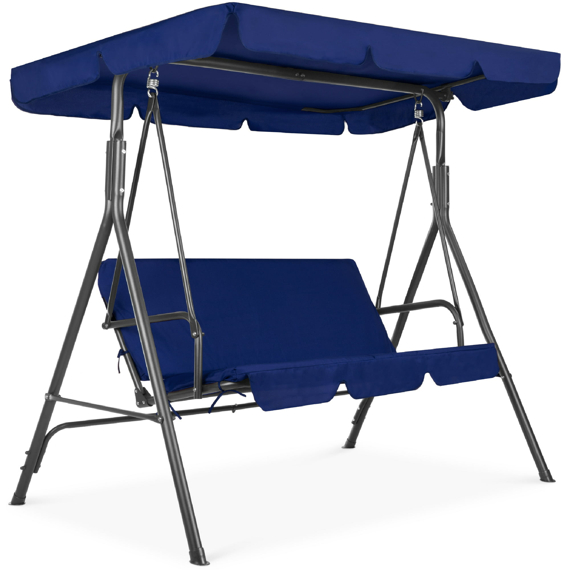 Best Choice Products 2-Person Outdoor Large Convertible Canopy Swing Glider Lounge Chair w/ Removable Cushions - Blue