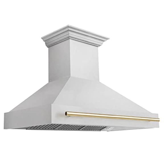 48" ZLINE Autograph Edition DuraSnow Stainless Steel Range Hood with DuraSnow Stainless Steel Shell and Gold Handle