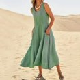 thumbnail image 2 of CHOK Robes d'Été pour Femmes 2022 Robe Décontractée en Coton Lin Sans Manches avec Poches, 2 of 7