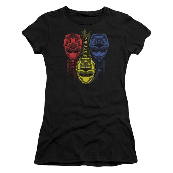 Power Rangers Red Yellow Blue Junior Women's T-Shirt Sheer Black