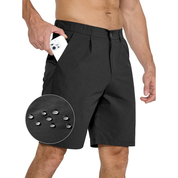 Men's Golf Shorts 9" Casual Dress Shorts Stretch Quick Dry UPF 50  Lightweight Flat Front Work Shorts with 5 Pockets Black 32
