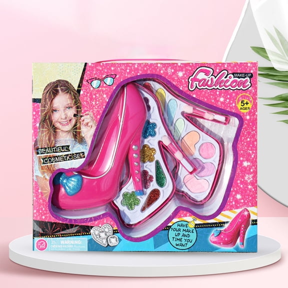 Washable Kids Makeup Kit for Girls, Princess Dress Up Cosmetic Set with Shimmer Eyeshadow Brushes, Safe Non-Toxic Pretend Play Beauty Toy Gift for Toddlers 3