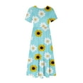 thumbnail image 6 of Wycnly Summer Dresses for Women Womens Dresses Loose Flowy Pleated Swing Tunic Maxi Dresses with Pocket Women Fashion Daisy Print Crewneck Short Sleeve Long Sundress, 6 of 6