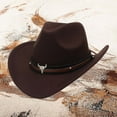 thumbnail image 2 of Fgnfyis Cowboy Hats for Women Western Cowboy Style Jazz Bowler Hat with Cow Head Decoration Ethnic Style Coffee, 2 of 3