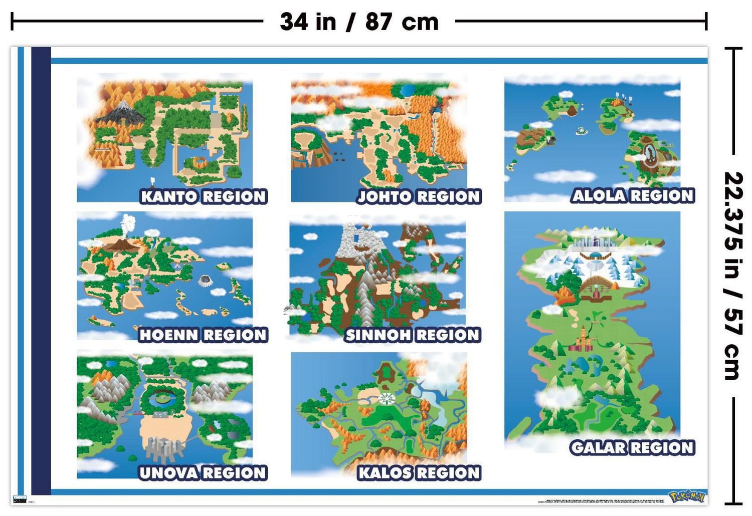 Pokémon - Map Grid Wall Poster, 22.375" x 34"
