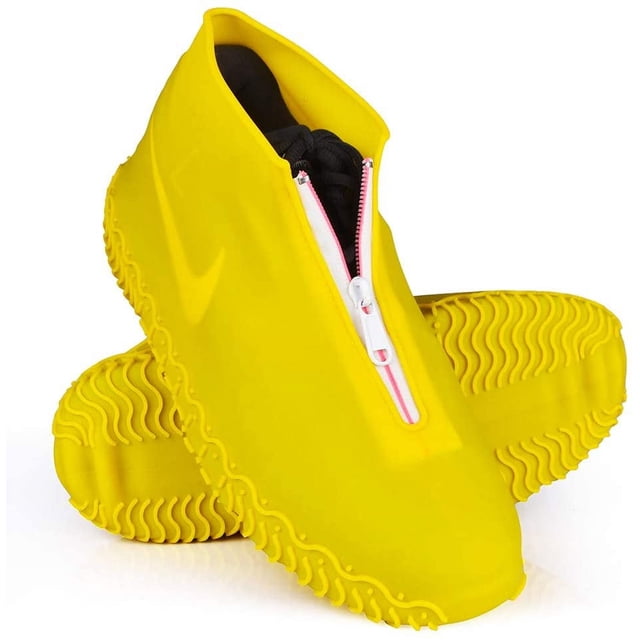 LAICAIW Couvre-Chaussures Imperméables, Housse de Chaussure en Silicone Réutilisable Antidérapante Durable avec Fermeture Éclair Élastique Protection contre la Pluie pour Hommes Femmes (L (Femmes 7.5-11, Hommes 6.5-10.5), Jaune)