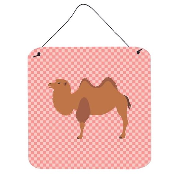 Bactrian Camel Pink Check Wall or Door Hanging Prints, 6 x 6 in.