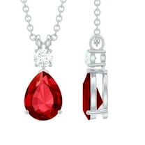 Rosec Jewels Minimal Drop Pendant with Created Ruby and Moissanite for Women (AAAA Quality), 925 Sterling Silver