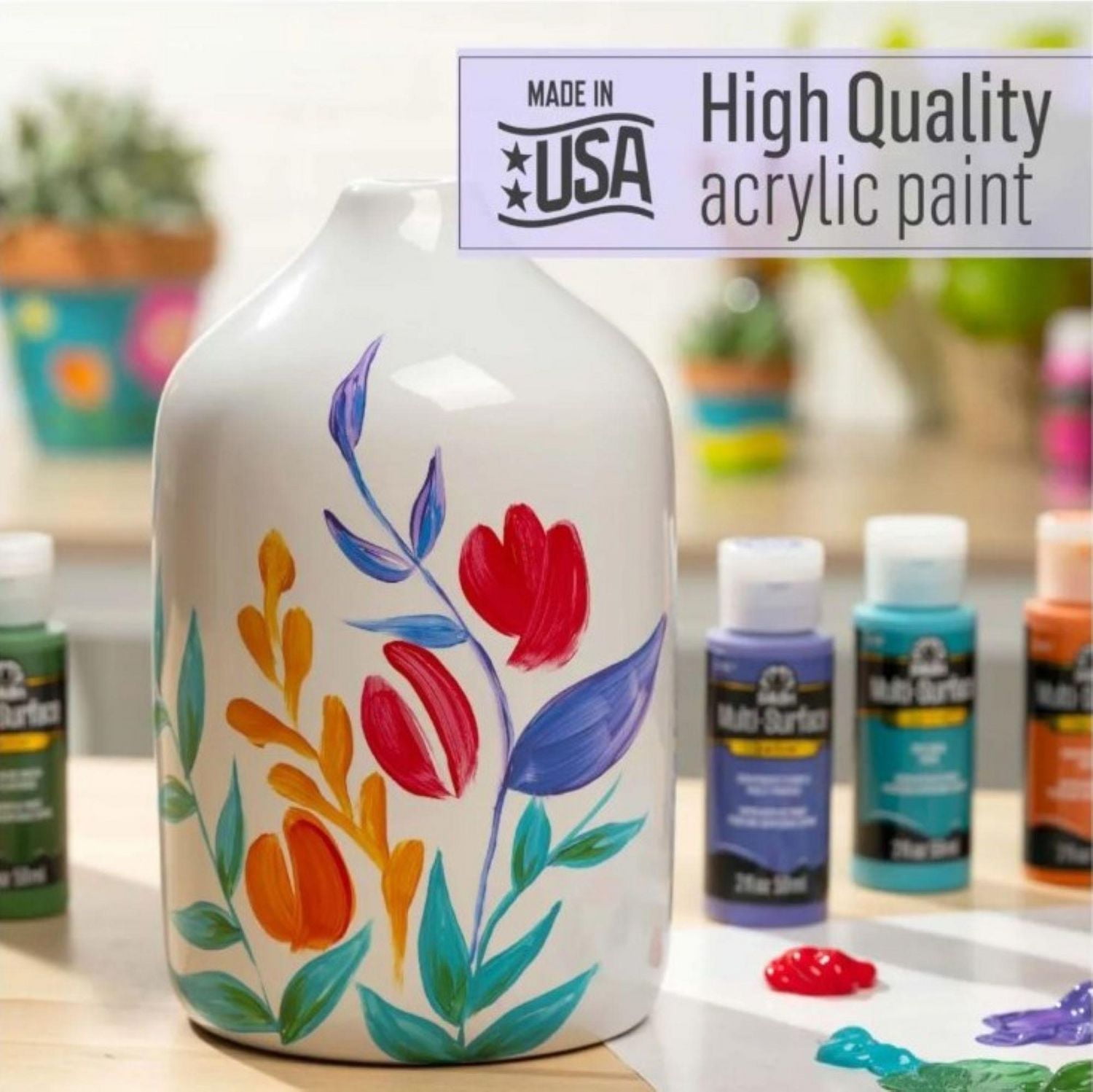 FolkArt Multi-Surface Satin Acrylic Paint, 2 oz., Titanium White, FolkArt Multi-Surface Paint