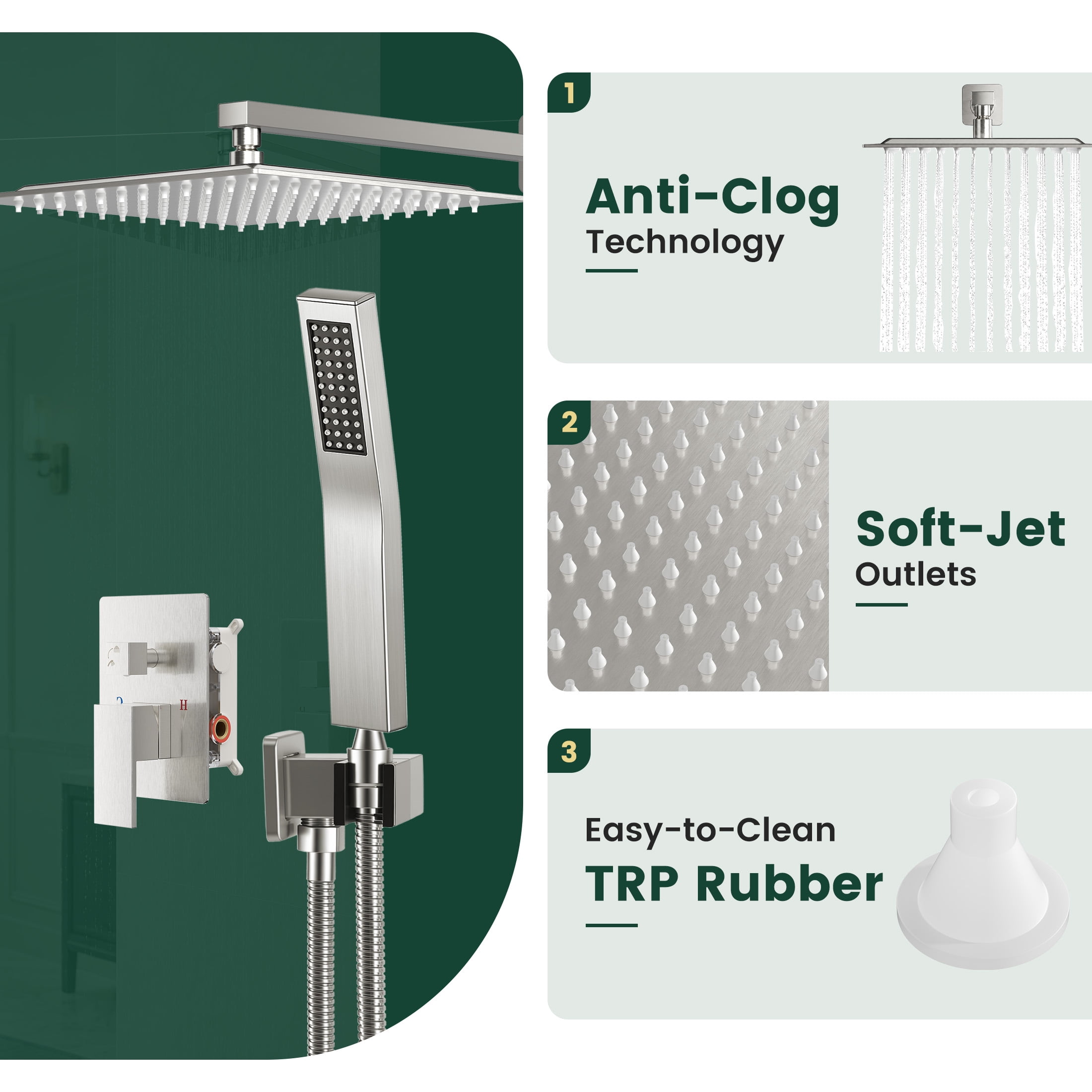 Gianna Rain Showerhead and Handheld Spray Combination Set, 10-inch Rain Showerhead, Nickel