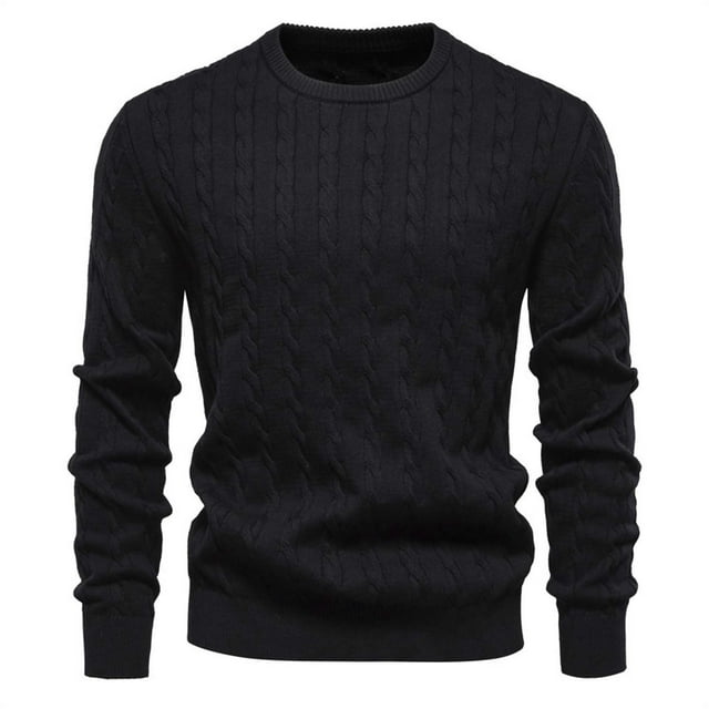 TIMIFIS Chandail Noir pour Homme à Col Rond en Tricot à Manches Longues, Chandail Extensible Uni pour l'Automne et l'Hiver, Hauts Décontractés Stylés