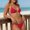 Red, variant on ClodeEU Women's Plus Size Color Block Halter Neck Bikini Set with Bow ,Loose Fit Sexy Comfortable Two Piece Swimsuit Blue,Womens Plus XL