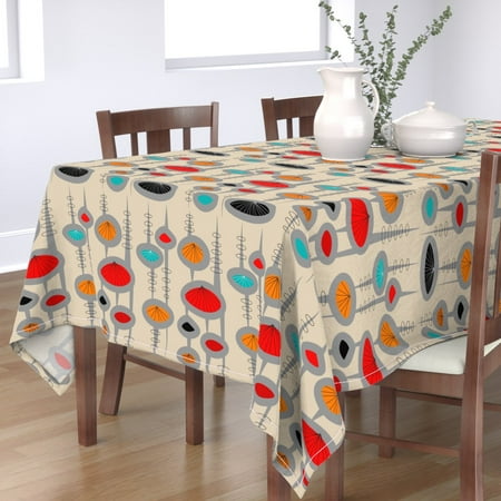 

Cotton Sateen Tablecloth 70 x 120 - Atomic Space Age Cream Era Inspired Mid Century Modern Retro Vintage Print Custom Table Linens by Spoonflower