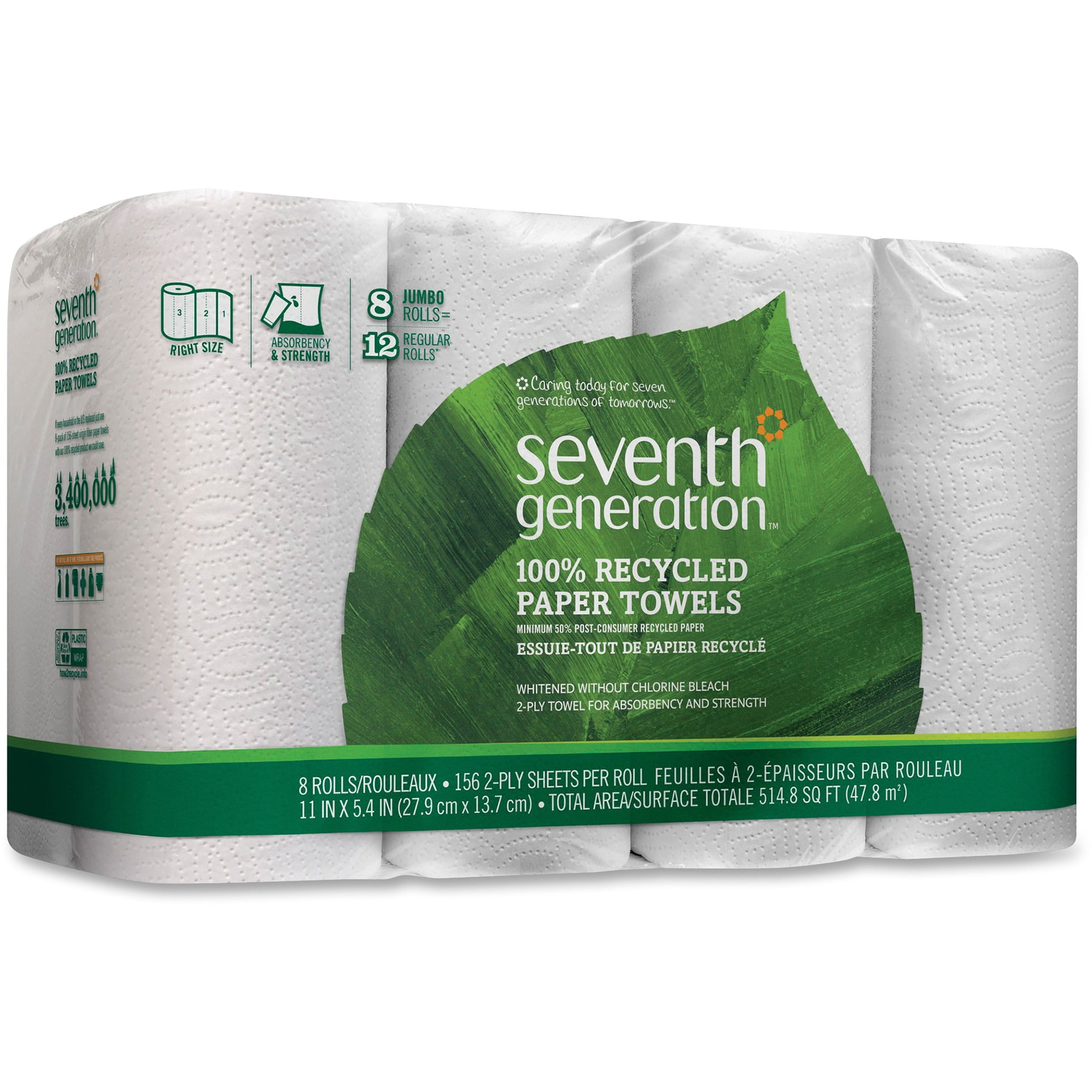 Seventh Generation Paper Towels, 100 Recycled Paper, Full Sheet, 8
