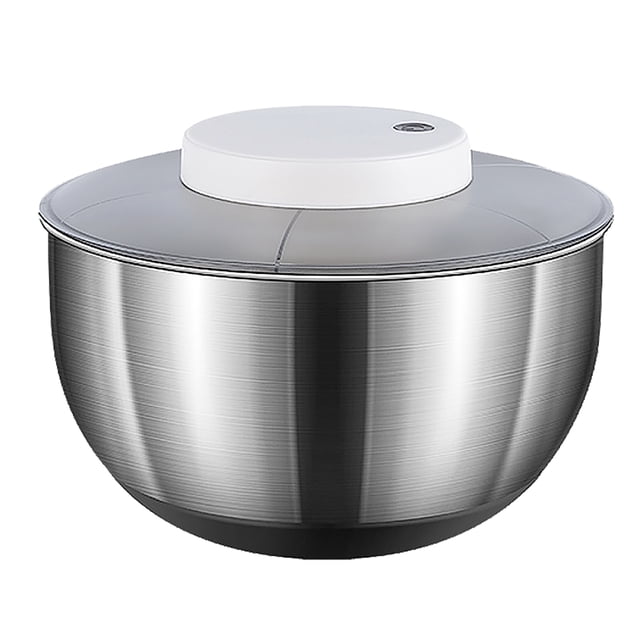 Centrifugadora de ensaladas eléctrica grande de acero inoxidable de 4500 ml, eficiente para secar verduras de hoja y frutas.