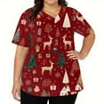 thumbnail image 5 of Stichou Women's Christmas Scrubs Tops with Pockets Reindeer Christmas Tree Print Nursing Working Uniforms Short Sleeve Holiday V-Neck Comfy Stretchy Scrub Plus Size Red L, 5 of 5