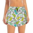 thumbnail image 3 of Uemuo Funny Dinosaurs on Stripes Pattern Women's Athletic Shorts High Waisted Running Shorts with Liner Pockets Gym Elastic Workout Shorts-, 3 of 9