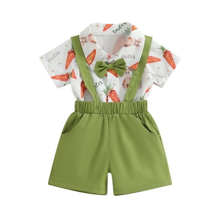 

Baby Boys Shorts Set Short Sleeve Rabbit Print Romper Overall Shorts