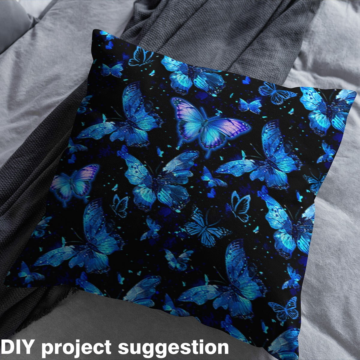 Feelyou Neon Blue Butterfly Fabric by the Yard 2 Yards, Romantic Animal Room Decor Fabric by the Yard, Teens Kids Adult Fabric for Sewing, Lightweight Room Decor