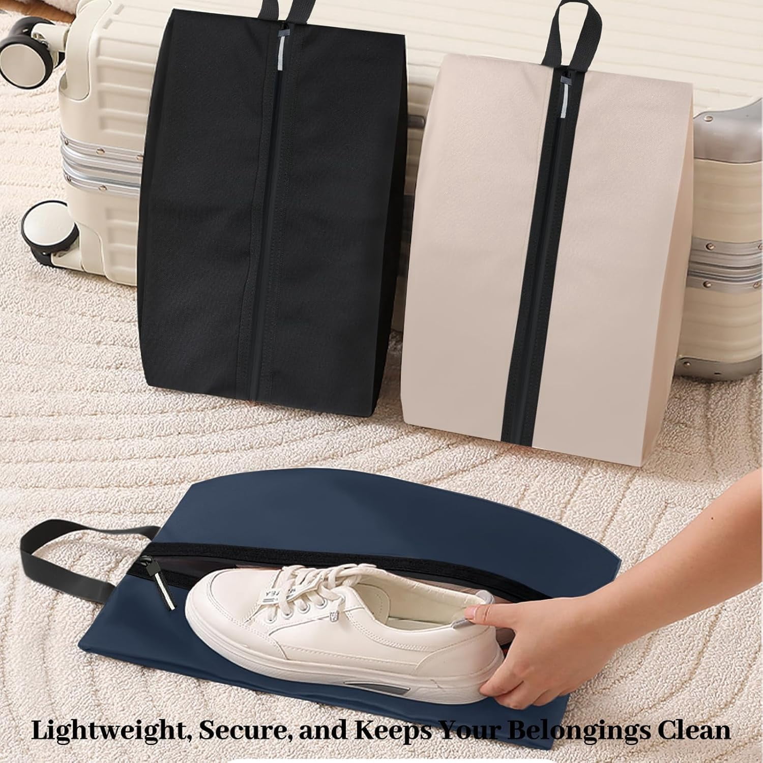 Shoe Bags for Travel, Set of 2 Pack Shoe Travel Bags for Packing, Large  Portable Travel Shoe Bag with Zipper Travel Essentials Women for and Men (Navy Blue, 2-Pack)