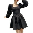 thumbnail image 3 of Qiylii Women Female Dress Slim A-line Long Puff Sleeves Mini Dress,Black S-L, 3 of 9