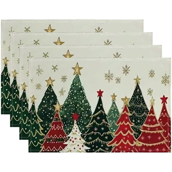 4Pcs Christmas Tree Placemats Washable Heat Resistant Cloth Placemats Non Slip Indoor Outdoor Table Place Mats For Dining Kitchen Party Decoration
