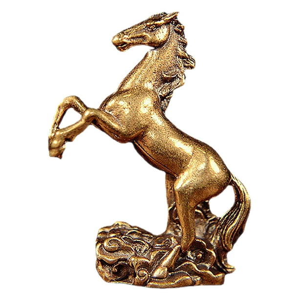 Mini estatua de caballo de latón - Caballo de pie sobre las nubes Adorno de caballo de la suerte Estatua del zodíaco chino Figura de Feng Shui de caballo rico para el éxito Buena fortuna Decoración d