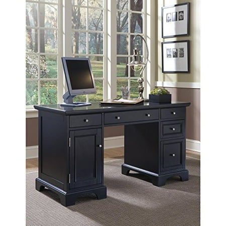 Modern Transitional Black Wood Pedestal Executive Writing Desk