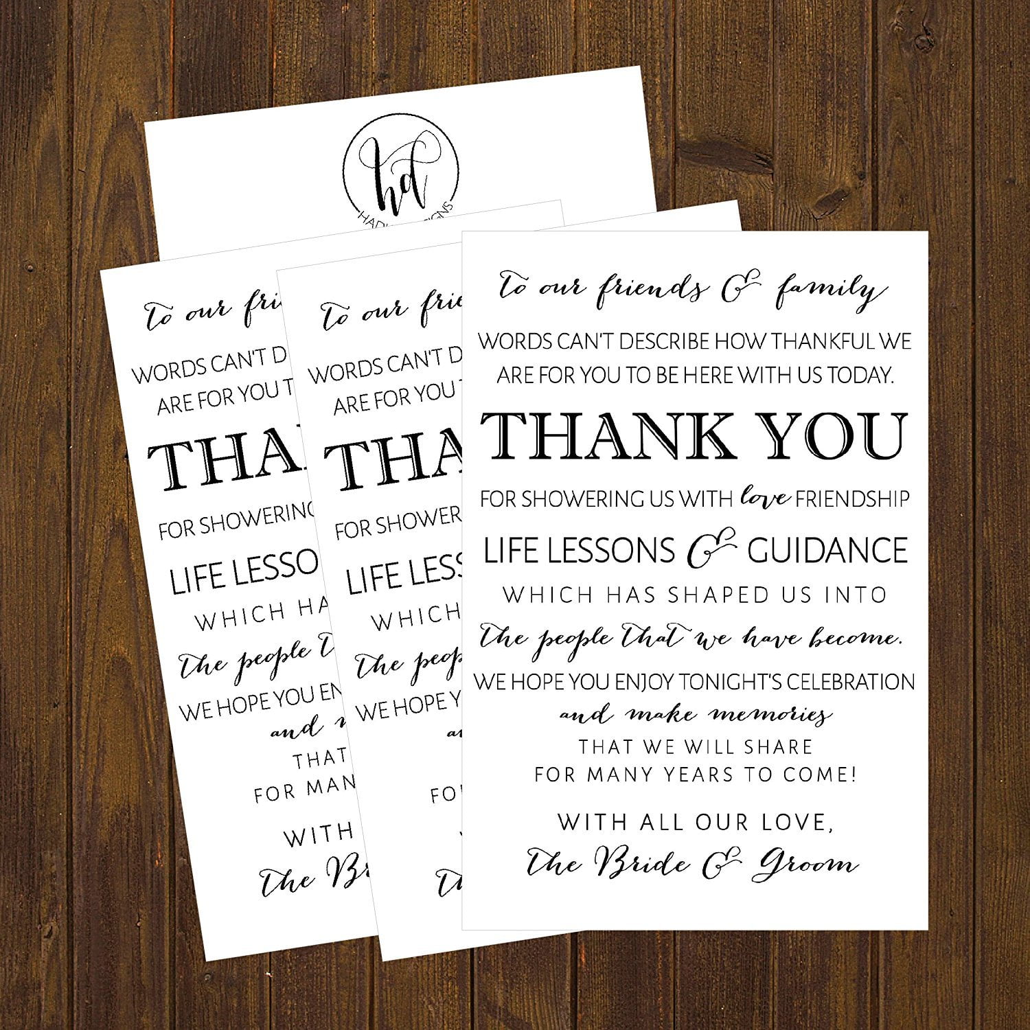 Details about   50 Wedding Kraft Thank You Place Cards Rehearsal Dinner Thank You Table Sign... 