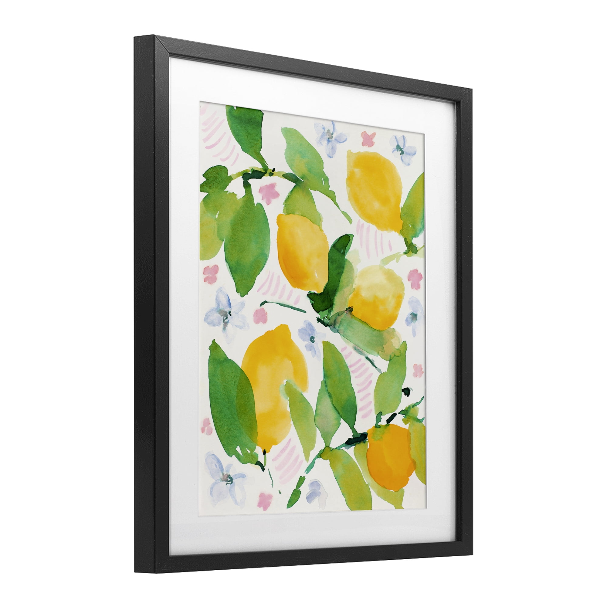 Stupell Industries Garden Lemons with Pastel Florals Black Framed Print Under Glass, design by Lanie Loreth