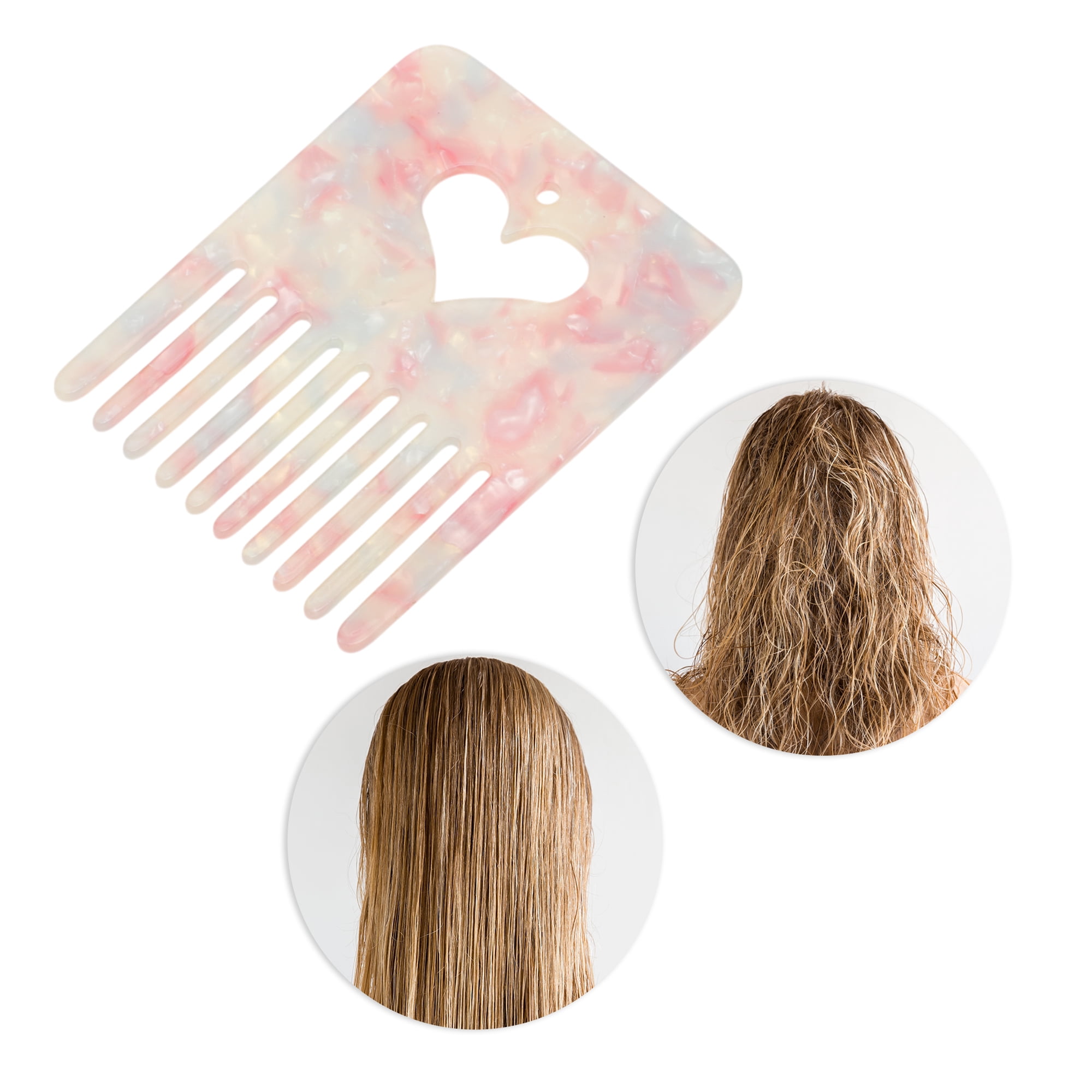 Unique Bargains 1 Pc Portable Heart Shaped Hair Insert Comb for All Hair Types Pink