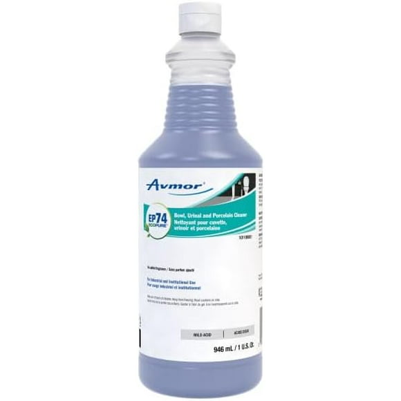 Diversey 101106931 Avmor EP74 ECOPURE Bowl, Urinal & Porcelain Cleaner, Mild Acid Liquid Toilet Cleaner, Unscented, 946-mL
