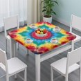 thumbnail image 3 of Colorful Tie Dye Mandala Pattern Square Fitted Tablecloth with Elastic Edge,Square Table Cover,Washable Elastic Table Cover for Home Kitchen Party Decor 34"x34", 3 of 6