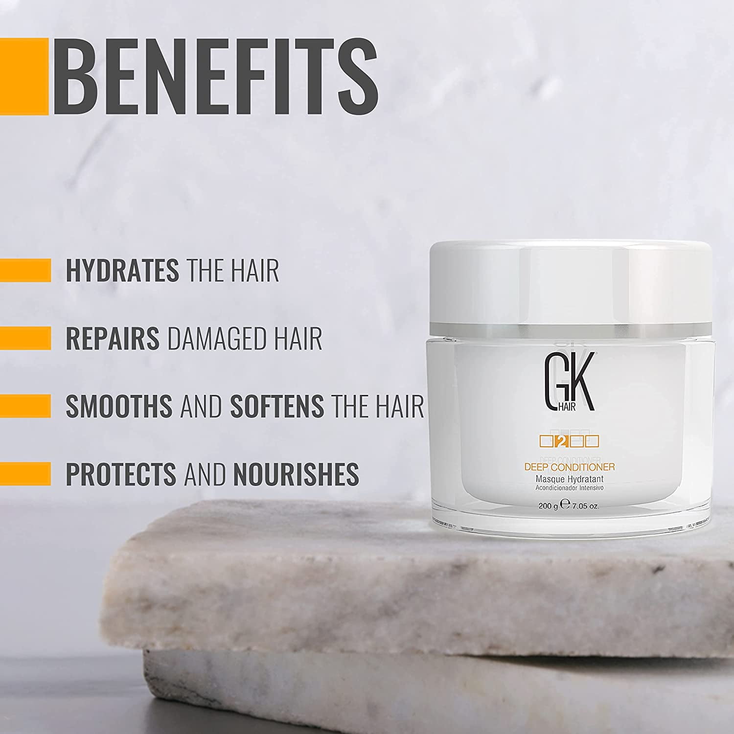 GK Hair Global Keratin Leave in Conditioner Cream For Detangling Smoothing Strengthening 130ml - Deep Conditioner Masque 200g/7.5oz Dry Damage Hair Conditioning