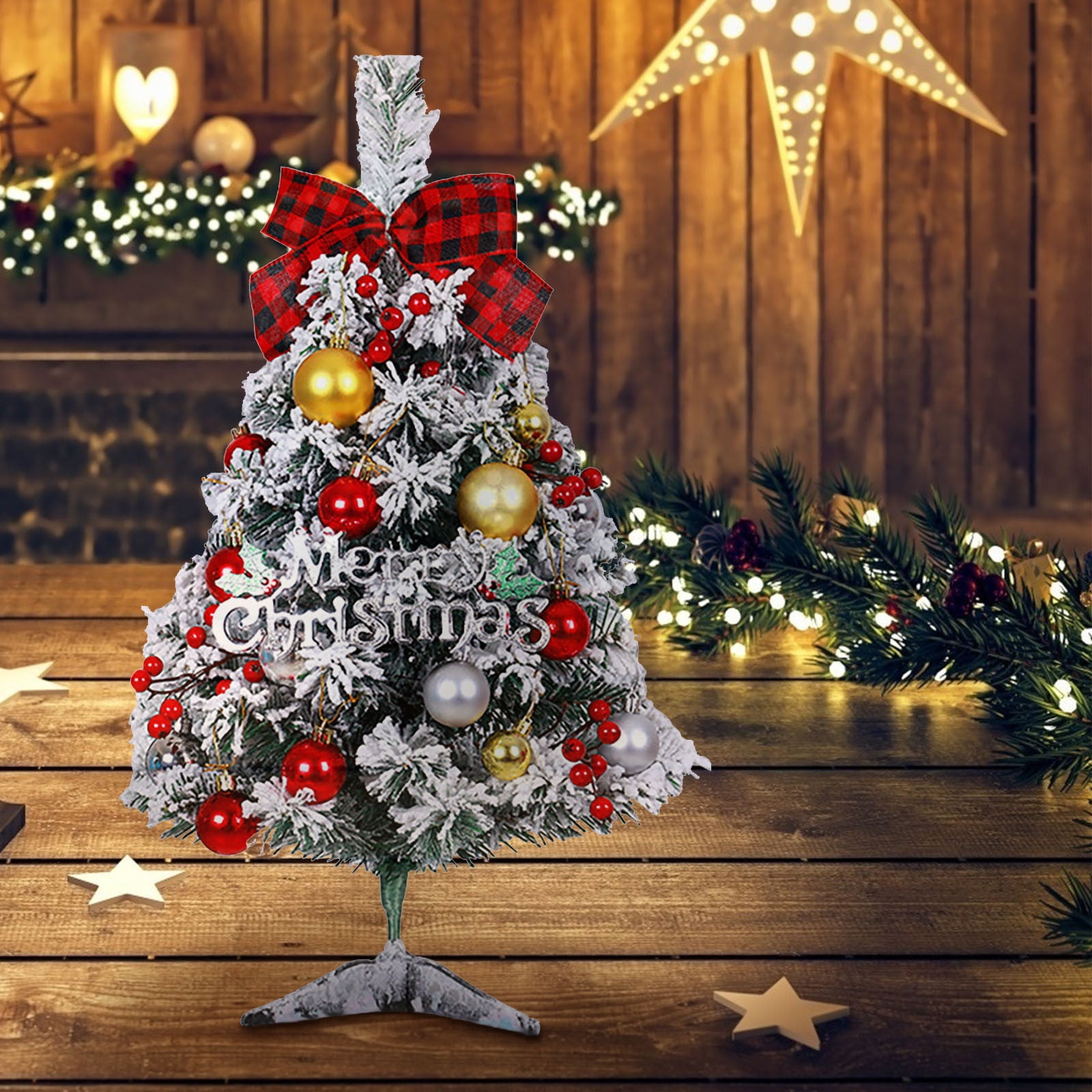 EUDIDV Xmas Decoration Ornaments 60cm Green Flocking Christmas Tree Package Decoration Desktop Christmas Tree Decoration Christmas Figurines