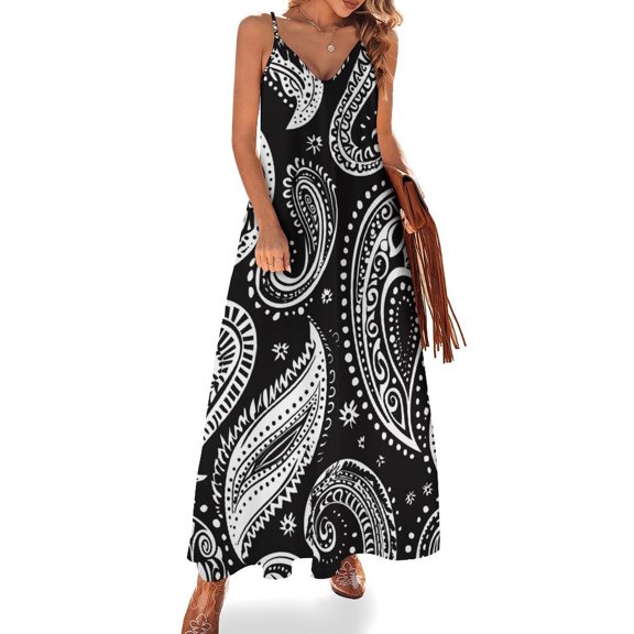 Black And White Paisley Pattern Design Fine Art Sleeveless Dress Summer Dress Woman 2025