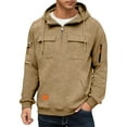 thumbnail image 6 of Dresfit Mens Tactical Pullover Fleece Big and Tall Sweatshirts Hooded Long Sleeve Workout Hoodies Winter Fall Zipper Zip Up Multi Pockets Sweatshirt Khaki L, 6 of 9
